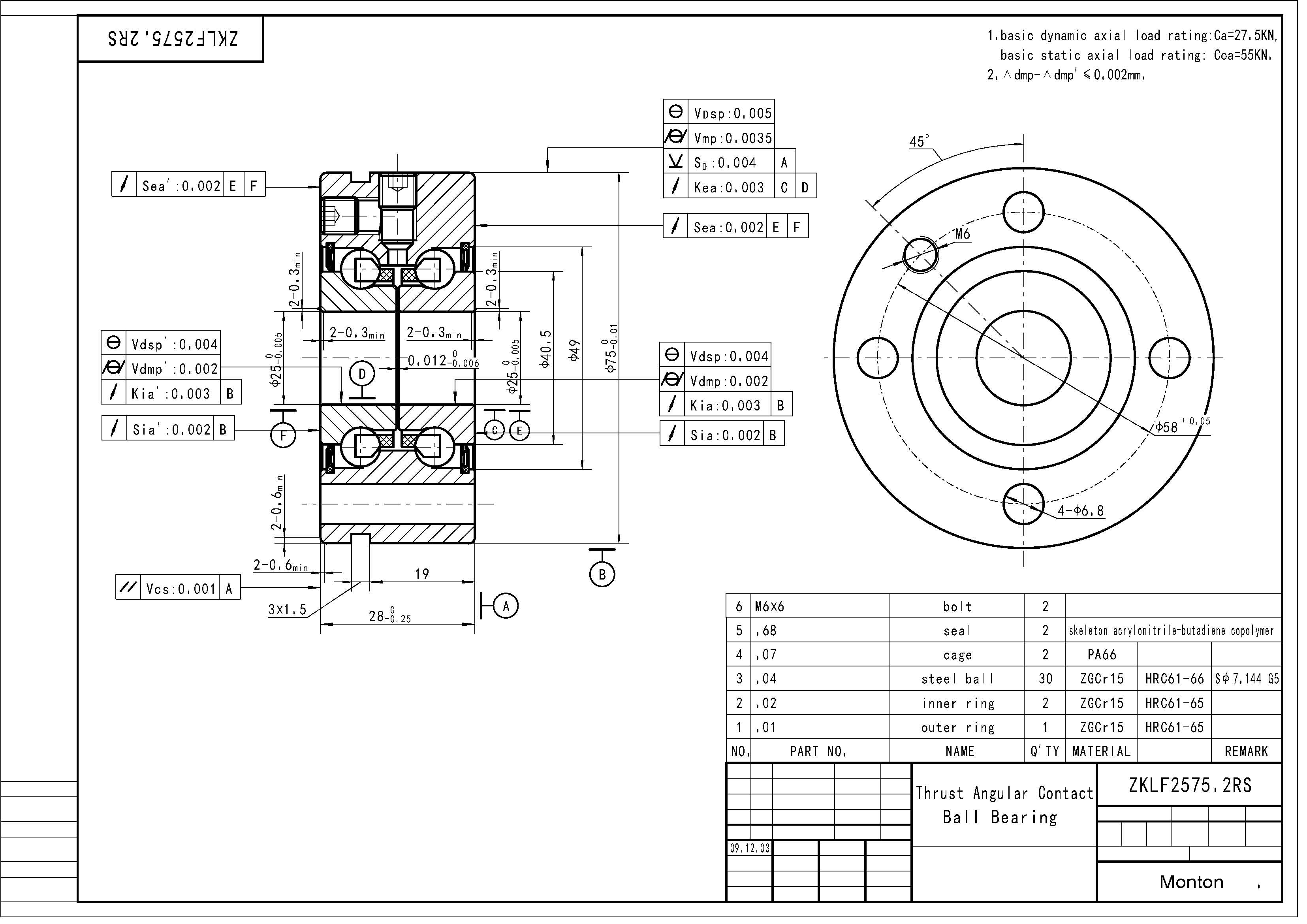 ZKLF2575-2RS/P4 Thrust angular contact ball screw bearings for the machines tools