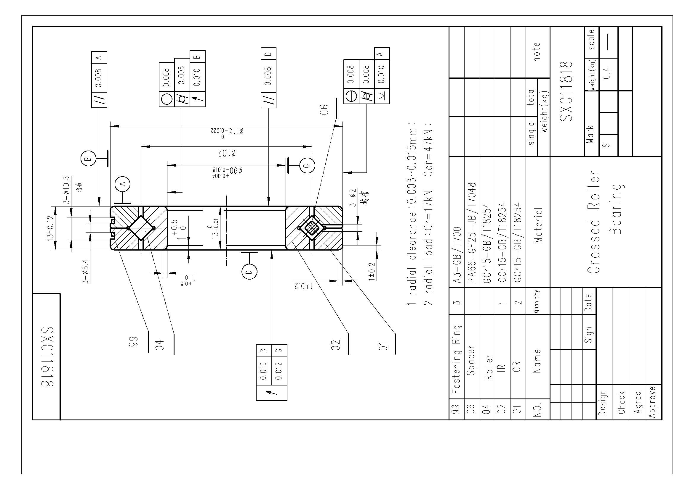 SX011818 crossed roller bearing