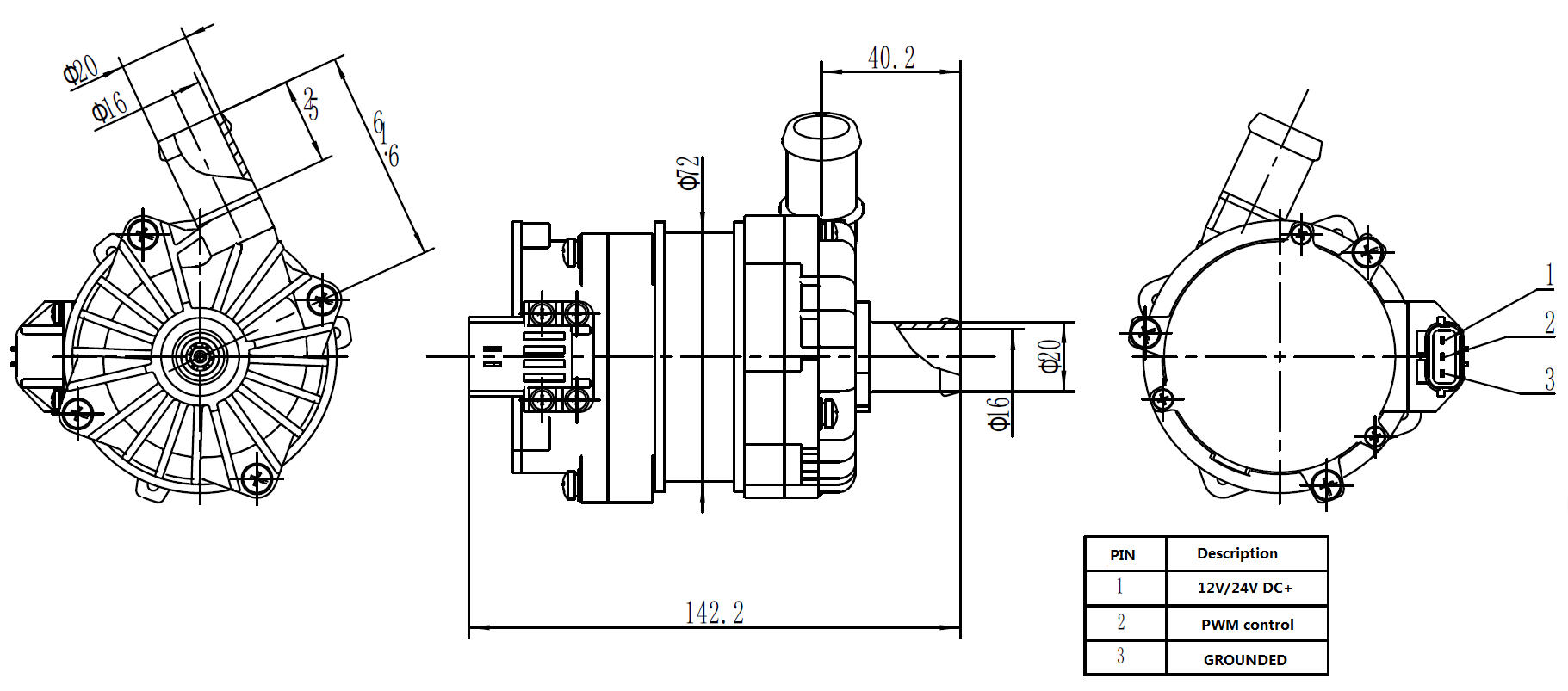 Aluminum Alloy Auto Electric Water Pump / 12 Volt Electric Coolant Pump&nbsp;For Hybrid Electrical Vehicle