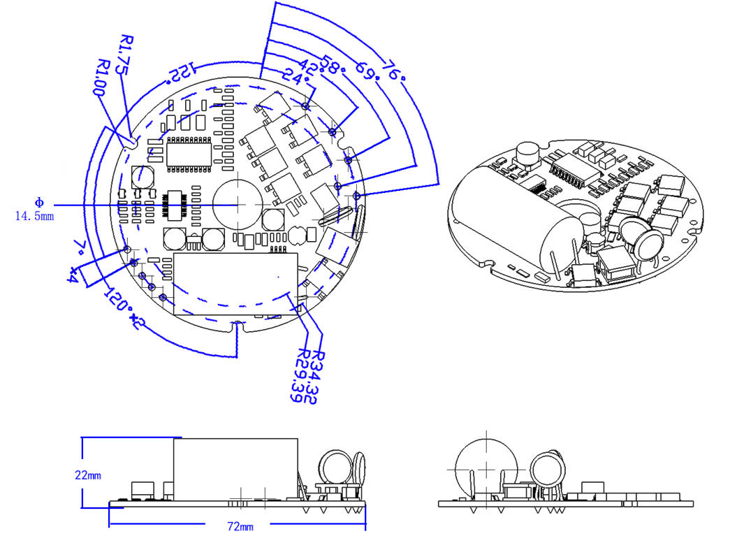 Round Brushless DC Motor Driver PWM Frequency 1-20KHZ Duty Cycle 0-100%