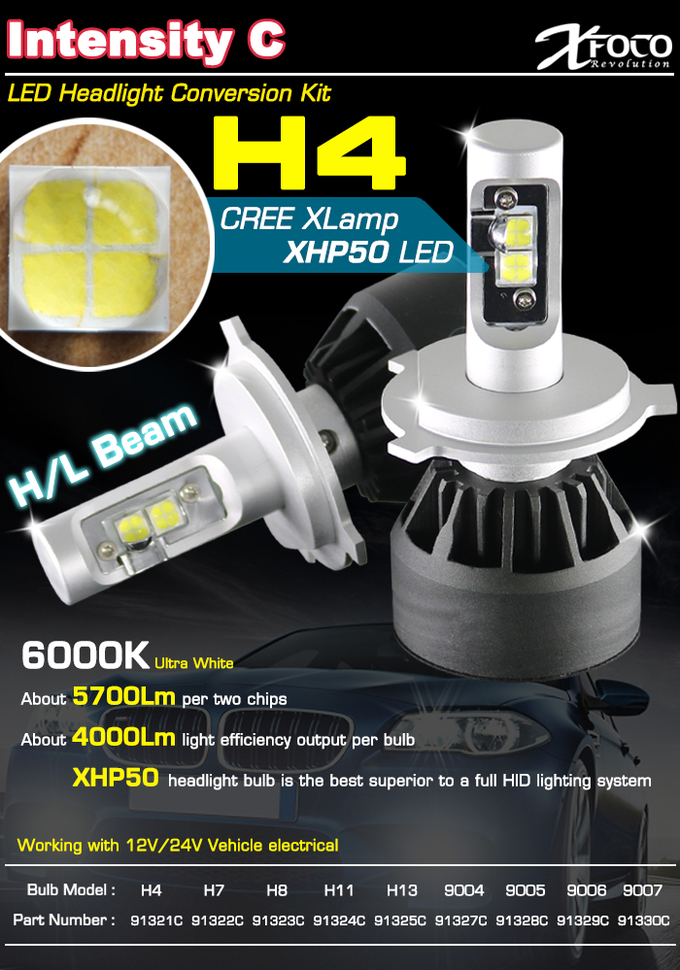 Brightest H4 LED Headlight Conversion Kits For Cars , HB2 9003 Automobile Headlights
