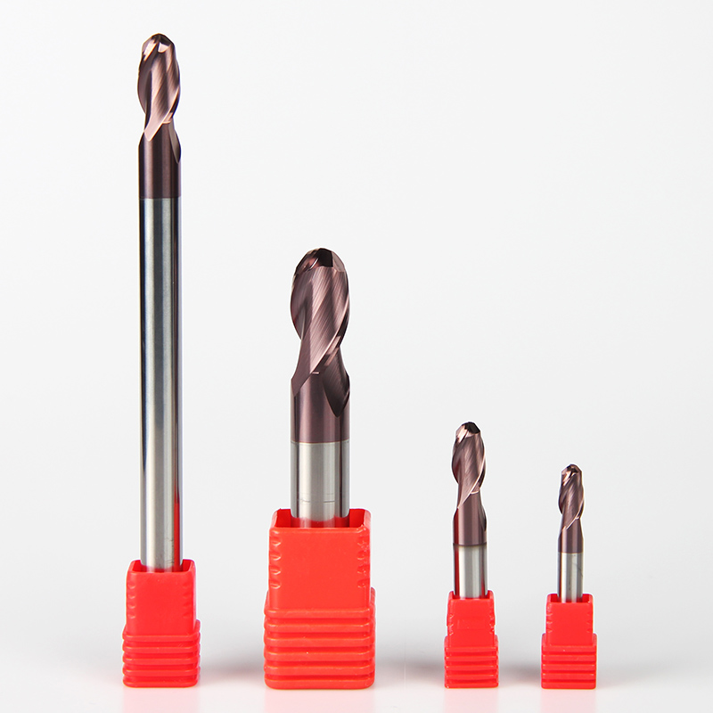High Precision Solid Carbide Ball Nose End Mill 2 / 4 Flute 1-20mm Tapered Cutting Tools