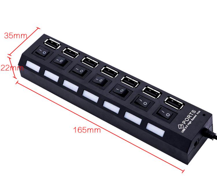 LED light display usb splitter 2.0 hub hub 7 port with independent switch usb converter multi-interface