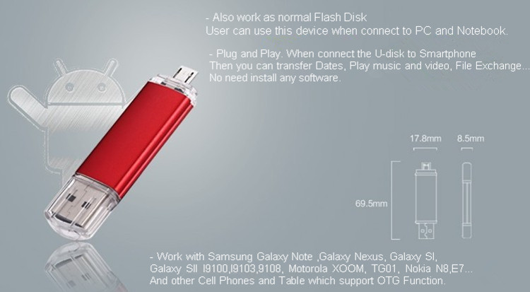 8GB / 16GB/ 32GB High Speed OTG Mobile Phone USB Flash Drive U Disk Blue /Red/ Yellow/ Black