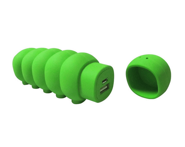 Natural Soft PVC 2600 mAh Cartoon Caterpillars Shaped Mini Power Bank for Charging App Ip Series and Android Smart Phone