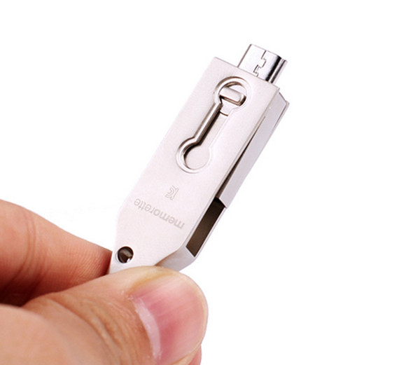 Promotional otg thumbdrive,otg 2GB mobile phone usb 2.0 flash drive silver with keychain