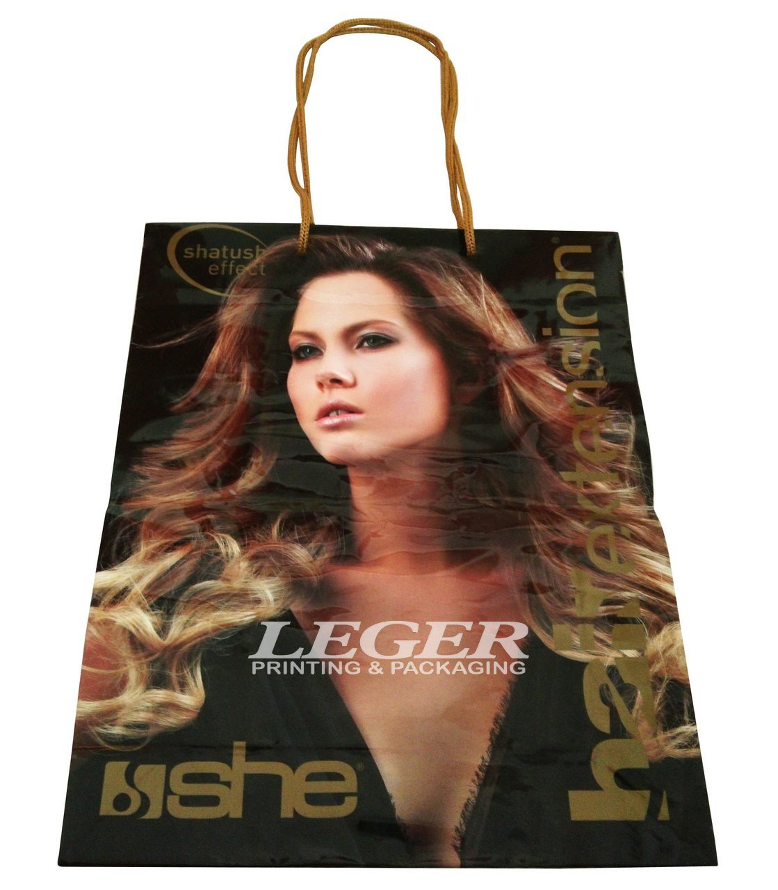 Printed Shopping Bags  With Long Handles For Hair Extension Packaging