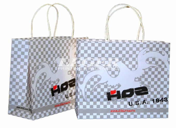Recycled Paper Shopping Bags White With Black Logo , Garment Packaging Bags