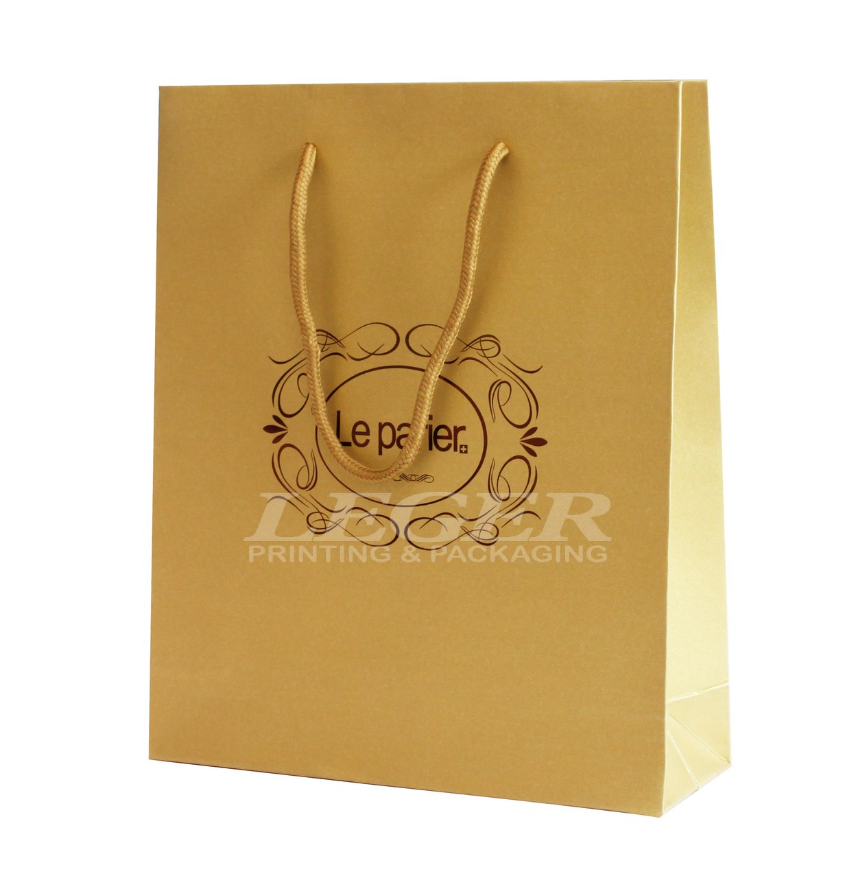 Green Paper Bags With White Cotton Handles , Commercial Promotional Shopping Bags