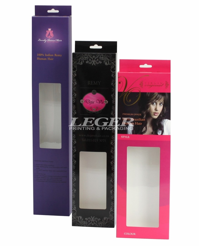 Pink Hair Extension Packaging Box With Window And Golden Foil Stamped Logo