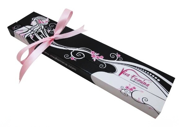 Beautiful Hair Extension Packaging Box With Silk Ribbon Closing