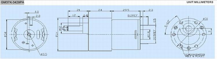 37mm Diameter Sanitary Ware DC Gear Motor with 12V / Customized Voltage Range