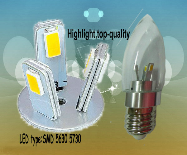 Aluminum SMD 3 Watt LED Candle Light Bulb Cold White For Decoration Lighting