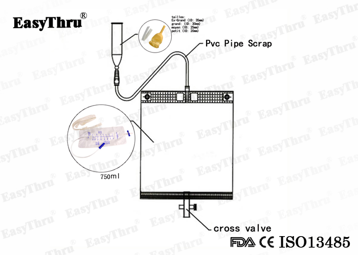 750ml Leg Bag Urine Drainage Leg Bags with Cross Valve and Elastic Bandage