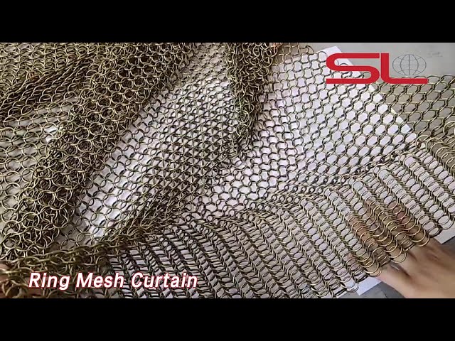 Stainless Steel Ring Mesh Curtain Plain Woven Golden For Decoration