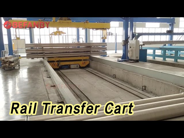 Steel Pipe Rail Transfer Cart Trolley 20 Tons Flatbed Motorized Electric For Factory
