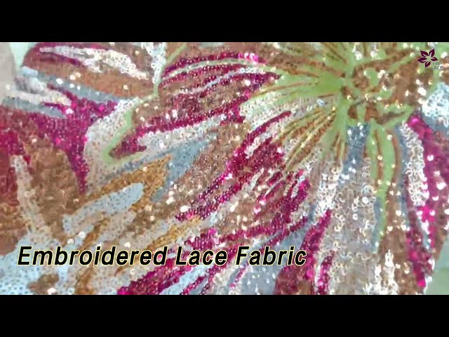 Tiger Pattern Embroidered Lace Fabric 531g/m Sequin For Lady Garment