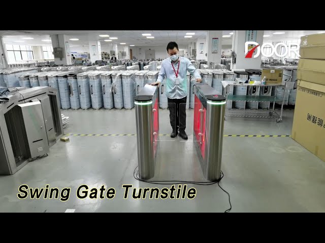 Security Swing Gate Turnstile Tempered Glass IP54 For Public Lobby