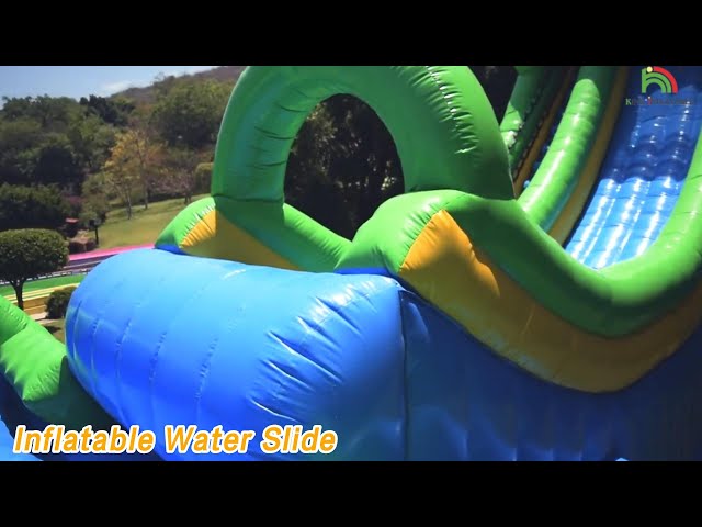 Giant Inflatable Water Slide 38m Long Green Fire Retardant PVC Customized
