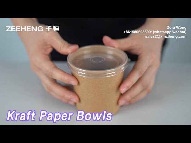 Round Kraft Paper Bowls Disposable Small Hot / Cold Food Grade With Lids