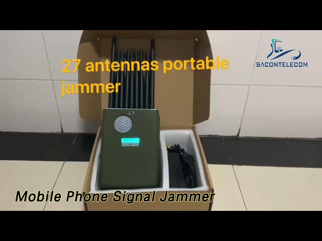 Handheld Mobile Phone Signal Jammer 28w 27 Antennas With Battery