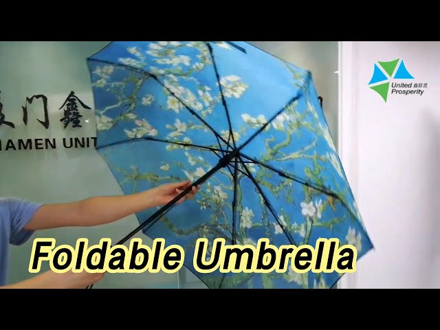 Flower Foldable Umbrella 21 Inch 8 Ribs Auto Open 3 Fold Lightweight