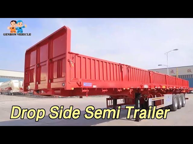 Sideboard Drop Side Semi Trailer 3 Axles 50T Load For Cargo Transportation