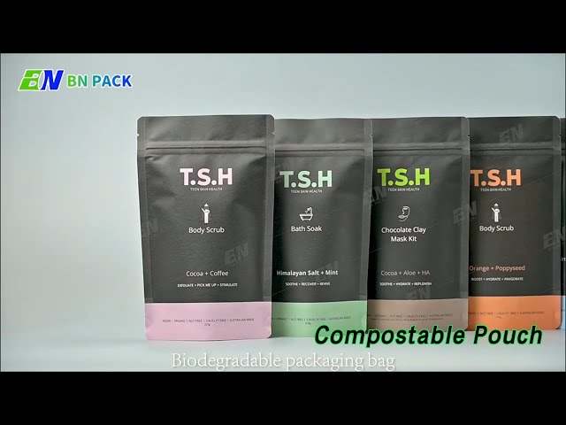 Kraft Paper Compostable Pouch Bag Stand Up Black Biodegradable For Bath Salt