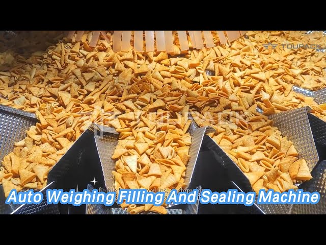 Vibration Bowl Auto Weighing Filling And Sealing Machine 130BPM For Puffed Food