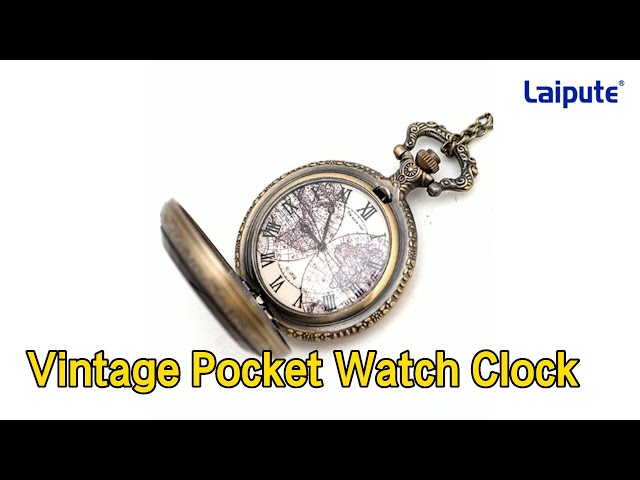Carved Vintage Pocket Watch Clock Clear Dial Quartz Movt With Chain
