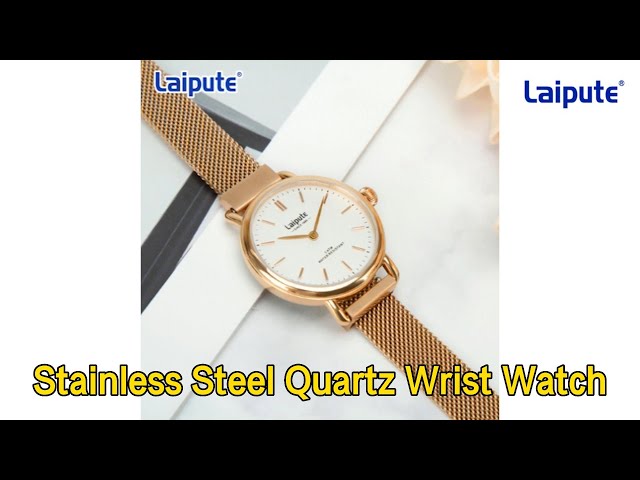 Gold Stainless Steel Quartz Wrist Watch OpaqueMesh Strap Simple Couple