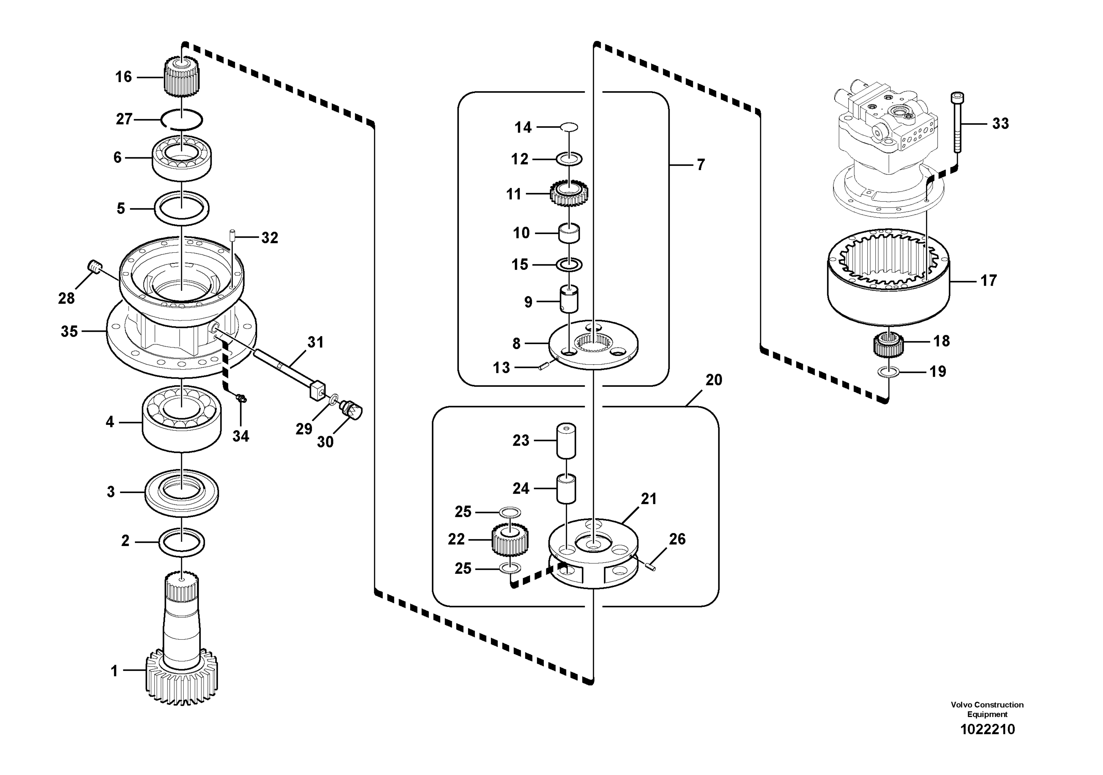 EC170/EC180B Excavator Swing Gearbox assembly diagram