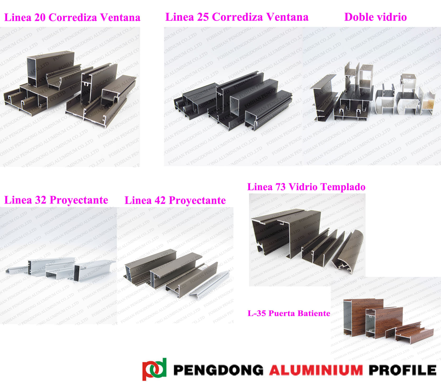Perfiles de aluminio para Windows y marco de las puertas a Chile y a Bolivia Linea 42