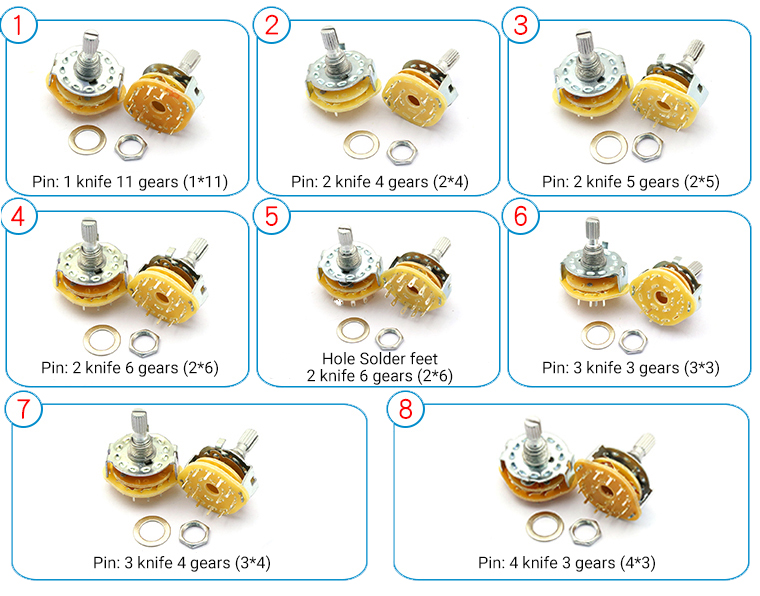 2pcs RS25 Potentiometer Rotary Band Switch 3 Pole 4 Position 5