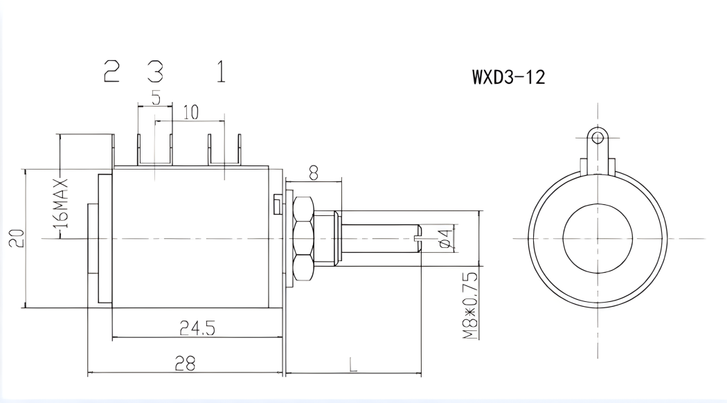 WXD3-12 Precision Multi Turn Wirewound Potentiometer Sliding Rheostat 5 Turn Adjustable Resistor 3