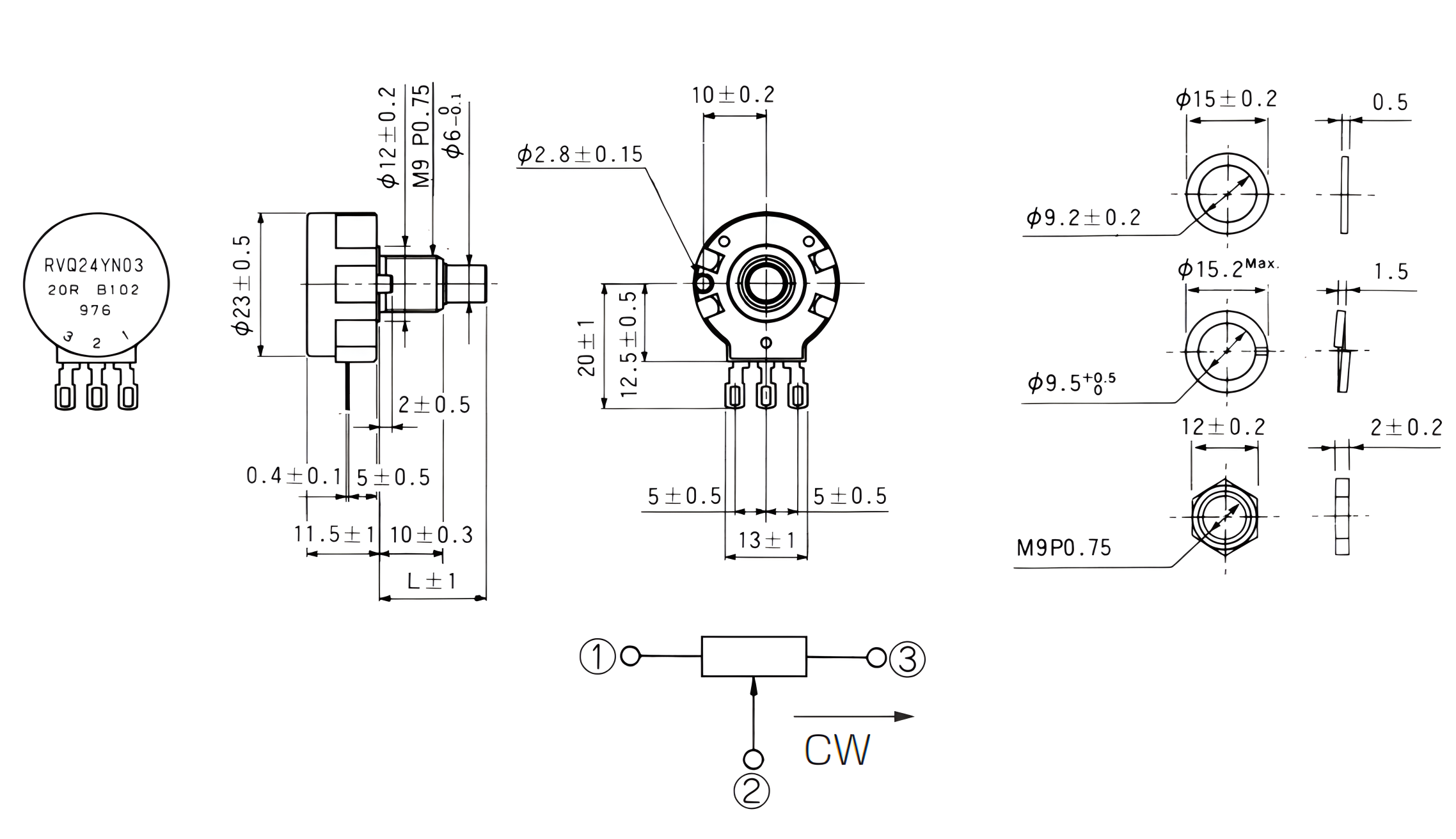 B502 Carbon Film Potentiometer 200VDC RVQ24 RVQ24YN RVQ24YN03 20F B502 3