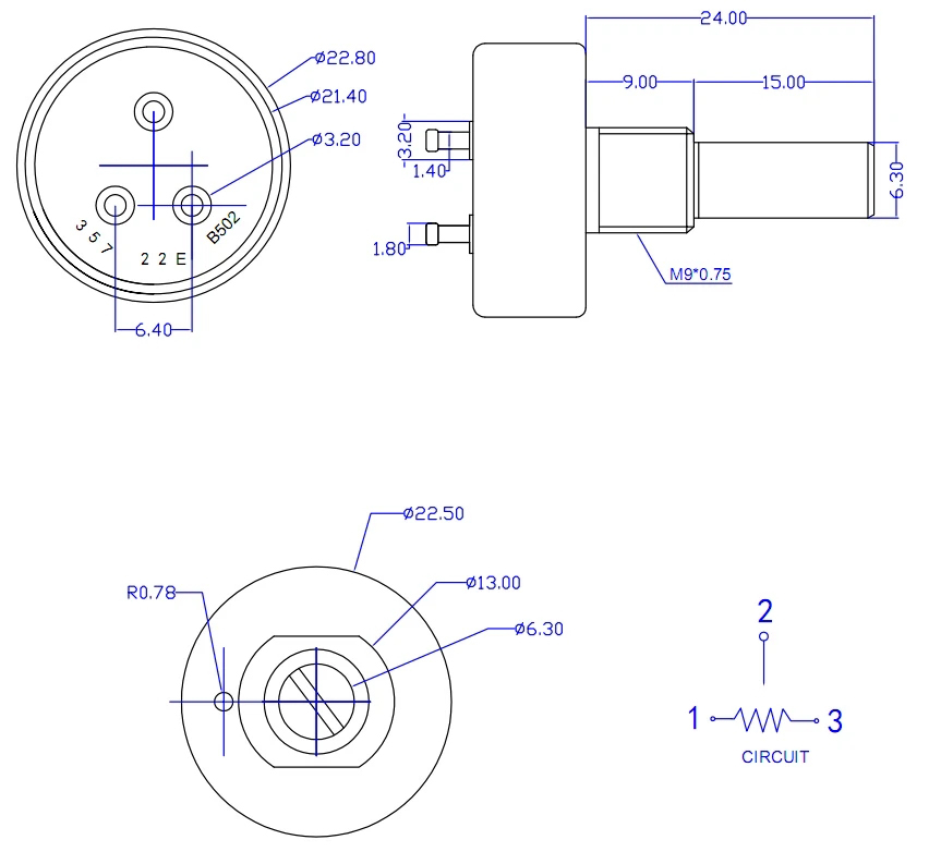 360 Degree Stepless Rotary Potentiometer Conductive Plastic Potentiometer 357 22E B202 3