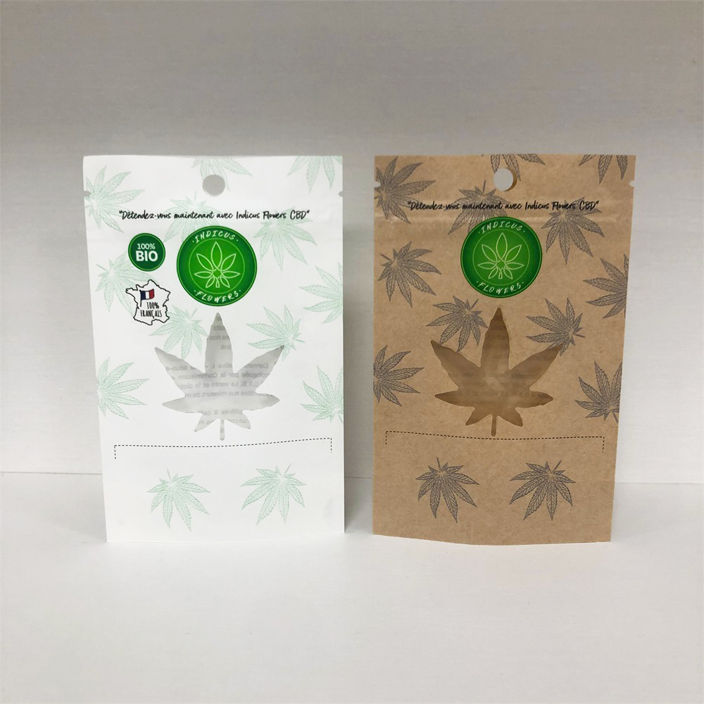 Eco Friendly Marijuanna Flower Packaging Bag CBD Kraft Paper Stand Up Pouches With Window